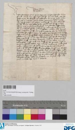 Johann Graf zu Wertheim schreibt an die Stadt Nürnberg in Sachen der Vermittlung zwischen ihr und Eberhart von Tottenheim.