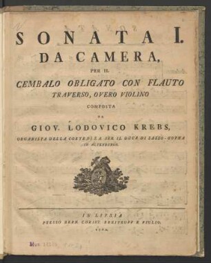 Sonata I. Da Camera Per Il Cembalo Obligato Con Flauto Traverso, Overo Violino