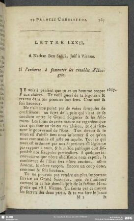 Lettre LXXII [i.e. LXXIII]. A Nathan Ben Saddi, Juif à Venne