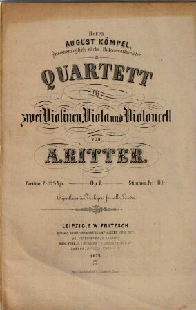Quartett : für 2 Violinen, Viola u. Violoncell ; op. 1