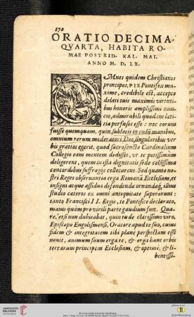 Oratio Decimaqvarta. Habita Romae Postrid. Kal. Mai. Anno M. D. LX.
