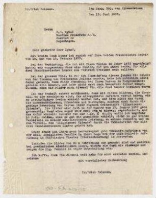 Brief von Erich Salomon an Nordisk Pressefoto, Kopenhagen