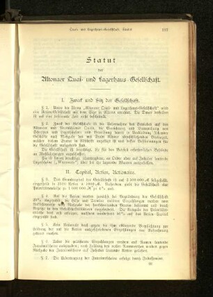 Statut der Altonaer Quai- und Lagerhaus-Gesellschaft.