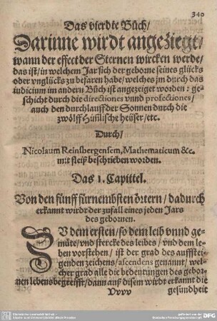 Das 1. Capittel. Von den fünff fürnembsten örtern/ dadurch erkannt wirdt der zufall eines jeden Jars des gebornen.