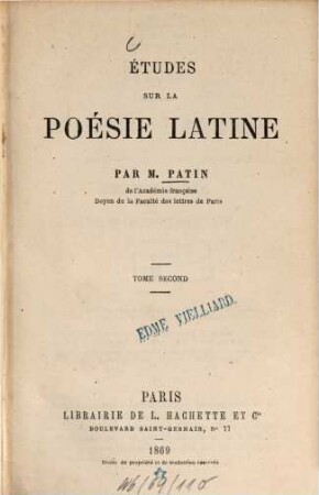 Études sur la poésie latine, 2