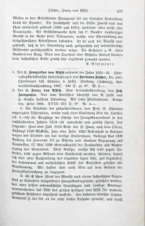 457-458 [Rezension] Fischer, Hermann, Der heilige Franziskus von Assisi während der Jahre 1219 - 1221