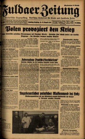Ausgabe vom Samstag, den 26. August 1939.