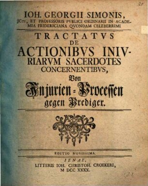 De actionibus iniuriarum sacerdotes concernentibus, dissertatio