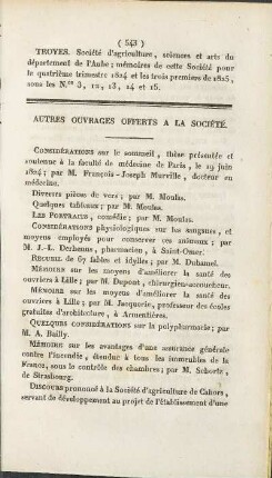 Autres ouvrages offerts a la société