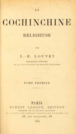 T. 1: La Cochinchine religieuse