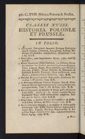 560-594, Classis XVIII. Historia Poloniae et Prussiae