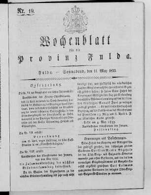 Nr. 19, Ausgabe vom 11. Mai 1833