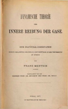 Dynamische Theorie und innere Reibung der Gase