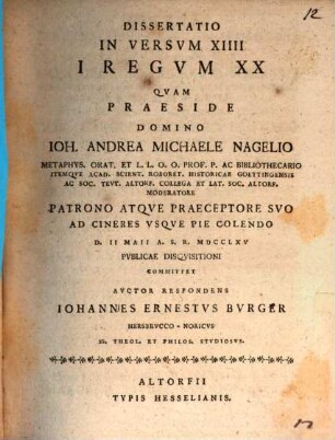 Dissertatio In Versvm XIIII I Regum XX