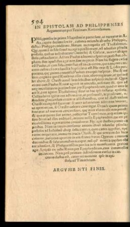 In Epistolam Ad Philippenses Argumentum ...