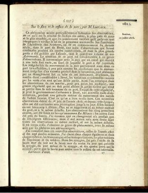 Sur le flux et le reflux de la mer