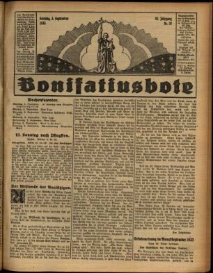 Erste Ausgabe vom Sonntag, den 03. September 1933.
