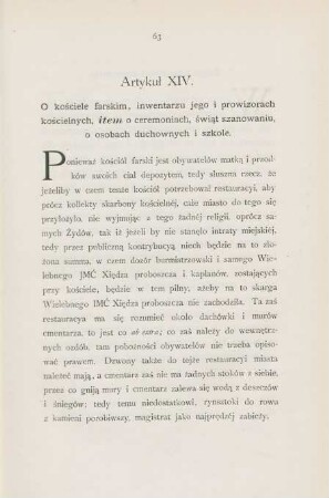 Artykul XIV. O kosciele farskim ...