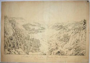 Der Plauensche Grund bei Dresden vom "Canapé" bei Dölzschen nach Südwesten mit dem Kupferhammer (Pulvermühle, Garnisonsmühle), Potschappel und dem Windberg im Hintergrund, rechts am Horizont das Jochhöhschlösschen