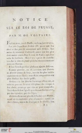 Notice sur le Roi de Prusse, par M. de Voltaire