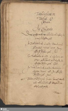 Bl. 164v-165v: Tabulaturae in Testud. et Githara