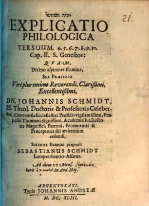 Explicatio philologica versuum 4. 5. 6. 7. 8. 9. 10. cap. II. s. Geneseos