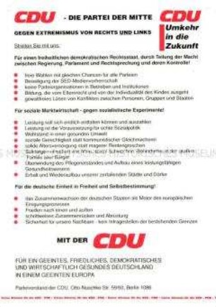 Flugblatt der Berliner CDU zur demokratischen Umgestaltung der DDR