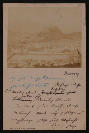 Ansichtskarte von Hofmannsthal an seine Mutter Anna mit Ansicht von Salzburg