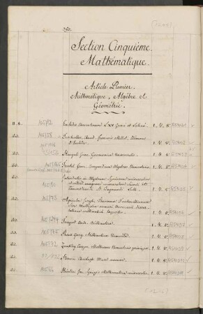 Section Cinquième. Mathématique.