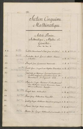 Section Cinquième. Mathématique.