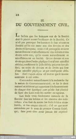III. Du Gouvernement Civil