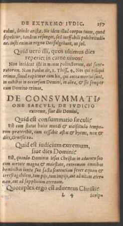 De Consummatione Saeculi, De Iudicio extremo, sive die Domini.
