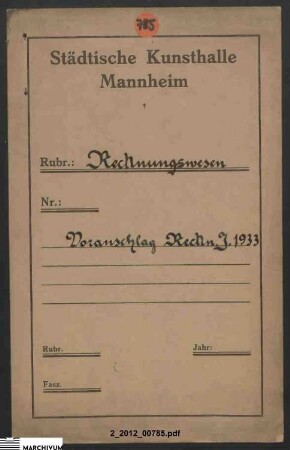 Aufstellung des Voranschlags für 1933