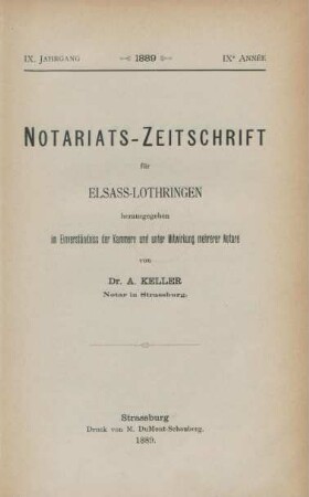 9.1889: Notariats-Zeitschrift für Elsass-Lothringen
