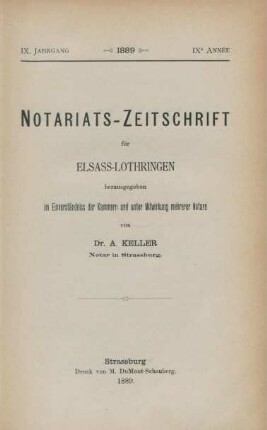 9.1889: Notariats-Zeitschrift für Elsass-Lothringen