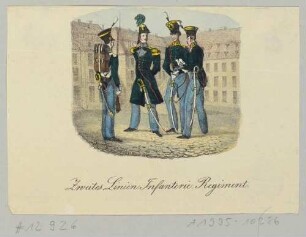 Vier Vertreter des zweiten Linien-Infanterie-Regiments der Sächsischen Armee (?), aus einem Bilderbogen
