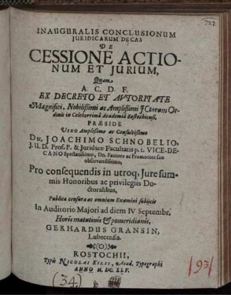 Inauguralis Conclusionum Iuridicarum Decas De Cessione Actionum et Iurium