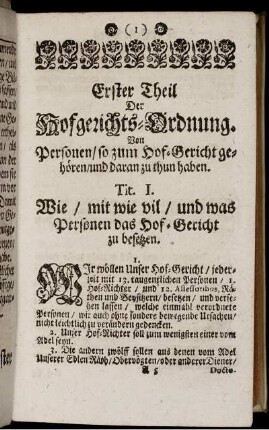 Erster Theil Der Hofgerichts-Ordnung.