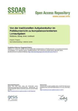 Von der traditionellen Aufgabenkultur im Politikunterricht zu kompetenzorientierten Lernaufgaben