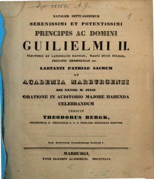 Analectorum Alexandrinorum part. ..., Part. 1