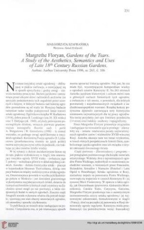 [Rezension von: Margrethe Floryan, Gardens of the Tsars. A study of the aesthetics, semantics and uses of late 18th century Russian gardens]