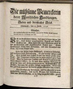 Sieben und dreyßigstes Stück. Mittwoch, den 25. Junii 1736.