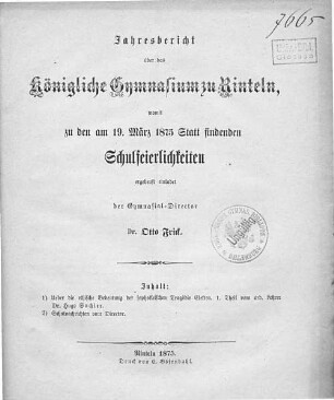 1: Über die ethische Bedeutung der sophokl. Tragödie "Elektra"