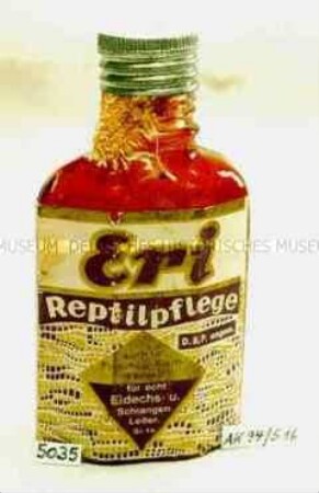 Glasflasche für "Eri Reptilpflege auch für Frosch- u. Fisch-Leder für echt Eidechs- u. Schlangen Leder."