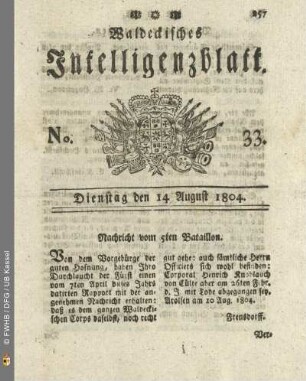 No. 33. Dienstag den 14 August 1804