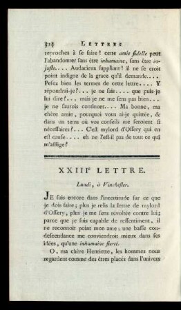 XXIIIe Lettre. Lundi, à Vinchester.