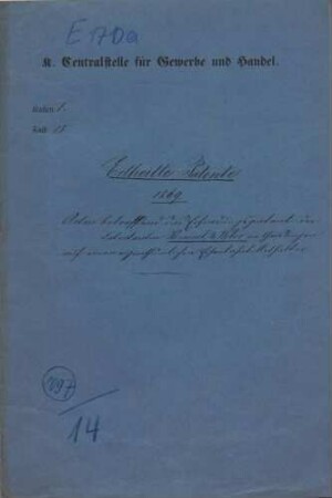 Patent der Fabrikanten Kemmel und Weber in Geislingen auf einen eigentümlichen Eisenbahnbilletthalter