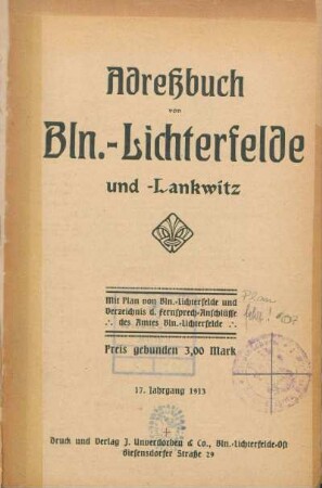 17.1913: Adreßbuch von Berlin-Lichterfelde und Lankwitz