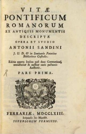 Vitae Pontificum Romanorum : Ex Antiquis Monumentis Descriptae, 1