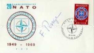 Ersttagsbrief mit Sonderstempel und Sondermarke zum 20. Jahrestag der NATO, handsigniert von Admiral Ruge
